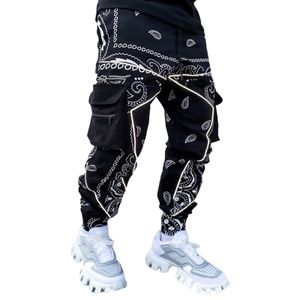 Morydal Herren Multi-Pocket-Kordelzug Lockere Overalls Straßenhose Lässige Hip-Hop-Hose,Farbe: Schwarz,Größe:M