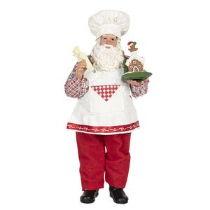 Clayre & Eef Figur Weihnachtsmann 28 cm Rot Weiß Textil