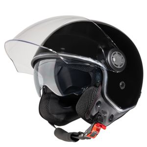 VINZ Pavia Jethelm mit Doppelvisier | Roller Helm Fashionhelm | In Gr. XS-XXL | Jet Helm mit Sonnenblende | ECE 22.06 Zertifiziert | Motorradhelm mit Visier - Schwarz | XXL (63 - 65 cm)