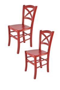 t m c s Tommychairs - 2er Set Stühle CROSS für Küche und Esszimmer, robuste Struktur aus lackiertem Buchenholz im Farbton Rot und Sitzfläche aus lackiertem Holz in der Farbe Rot