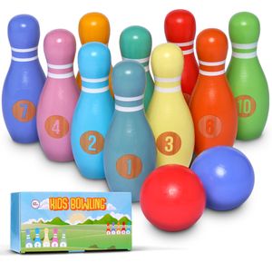 Pink Papaya Kegelspiel für Kinder | 12 teiliges Bowling Set | Spielzeug aus Holz | Outdoor & Indoor Spielzeug | schult & fördert Ihr Kind - Classic