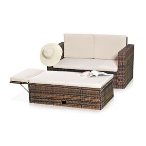 Mucola Gartenmöbel Polyrattan Lounge Sessel Sofa Bank Tisch Fußbank klappbar Rattan Gartenset Outdoor Sitzmöbel - Braun