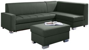 Ecksofa Wohnzimmer - Wohnlandschaft - L-Form Couch mit Schlaffunktion - Bettsofa - Wohnzimmer L Couch - Polstersofa mit Bettkasten und Hocker - MIX - Dunkelgrün