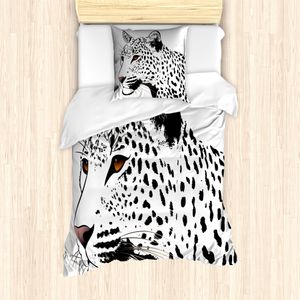 ABAKUHAUS Tätowieren Mantele, Leopard der große Katzen-Spots, Milbensicher Allergiker geeignet mit Kissenbezügen, 135 cm x 200 cm - 80 x 80 cm, Weiß und Schwarz