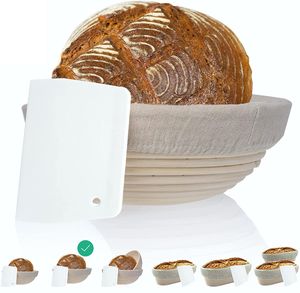 riijk Gärkörbchen mit Gratis Teigschaber 25cm, Gärkorb für Brotteig aus Peddigrohr mit Leineneinsatz, Gärkörbe für Brot