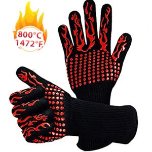 Grillhandschuhe Hitzebeständig 500°C kurzzeitig bis zu 800 ℃ / 1472 ℉, Ofenhandschuhe Hitzebeständig, BBQ Handschuhe für Grill, Backofen, Rot
