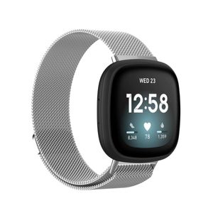 Für Fitbit Versa 4 + 3 / Sense 1+ 2 Magnet Metall Watch Uhr Ersatz Armband Silber