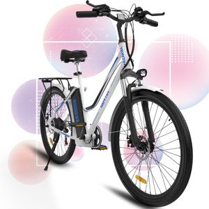 E-Bike Damen 26 Zoll, Elektrofahrrad Alu mit 7-Gang Shimano Nabenschaltung - Pedelec Citybike, Hinterradmotor 10Ah / 36V Lithium-Ionen-Akku, Multitalent E-bike holland