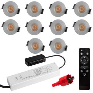 10er Set, S-Polylight® Mini LED Einbauspot Set in Silber | Warmweiss 3.000K DIMMBAR IP65 FUNK 3W Einbaustrahler Terrassenbeleuchtung Bad Sauna