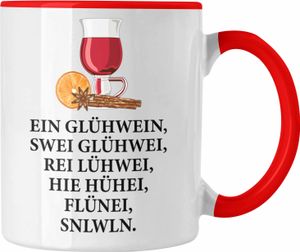 Trendation - Ein Glühwein Tasse Lustig Spruch Glühweinbecher mit Henkel Doppelwandig Glühweintassen Gläser Weihnachtsmarkt Becher Tassen Geschenk - Ein Glühwein Swei (Rot)