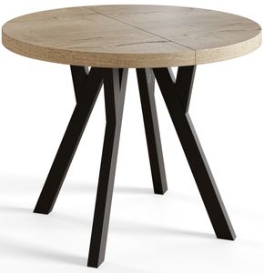 Kulatý jídelní stůl OVO, rozkládací průměr stolu: 100 cm až 200 cm, barva stolu v obývacím pokoji: HALIFAX, s dřevěnými nohami v černé barvě