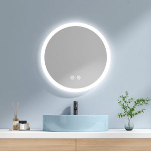 EMKE Rund Badspiegel 60cm mit 3 LED Lichtfarben + Dimmbar Helligkeit, Touch-Schalter Badezimmerspiegel Anti-Beschlag und Memory-Funktion Wandspiegel