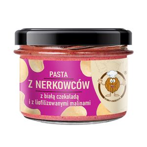 Pasta z orzechów nerkowca z białą czekoladą i malinami (270g)