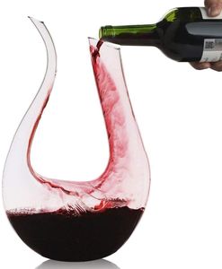 1.5L Wein Dekanter U-Form Bleifreie Kristallglas Weinkaraffe Rotwein Dekantierer einfach zu Rot&Weiß weinausgießer
