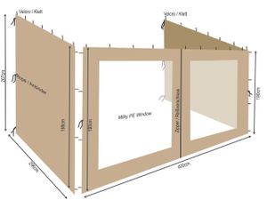 3 Seitenteile zu Rank Anbau Pavillon 3x4m Sand mit Fenster
