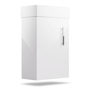 Blumfeldt Badezimmerschrank mit Keramikwaschbecken, 40 cm - Weiß glänzender Waschbeckenunterschrank, moderner Schrank für elegantes Badezimmer - platzsparende Lösung