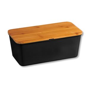 KESPER Brotbox, schwarz, aus Kunststoff mit Bambusdeckel, 36 x 20 x 14 cm 58091