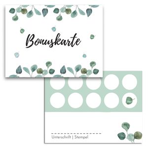Blanko Bonuskarten zum Abstempeln - Hochwertige Stempelkarten für Unternehmen, Firmen & Gastronomie (50x Stück, Eukalyptus)