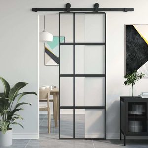 vidaXL Drzwi przesuwne czarne 76x205 cm szkło hartowane i aluminium vidaXL Drzwi przesuwne czarne 76x205 cm szkło hartowane i aluminium