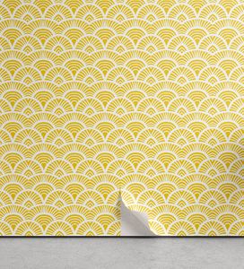 ABAKUHAUS Abstrakt abziehbare & klebbare Tapete für Zuhause, Vintage Boho Verziert, selbstklebendes Wohnzimmer Küchenakzent, 33 cm x 250 cm, Gelb weiss