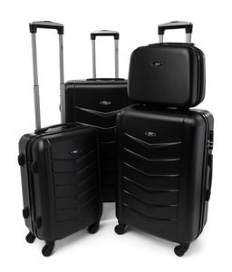 RGL 520 Kofferset ABS+ Hardcase 4-teilig 3in1 mit Beautycase XXL XL L Kosmetikkoffer Farbe: Schwarz