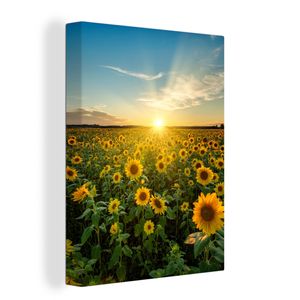 OneMillionCanvasses® - Leinwandbilder - Bild auf Leinwand Wandbild Leinwandbild Sonnenuntergang - Blumen - Sonnenblume - Horizont - Landschaft, 30x40