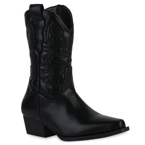 VAN HILL Damen Leicht Gefütterte Cowboy Boots Schuhe 839572, Farbe: Schwarz, Größe: 36
