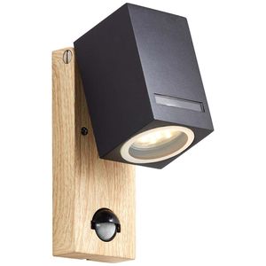 BRILLIANT Lampe Galeni Außenwandleuchte Bewegungsmelder schwarz/natur | 1x PAR51, GU10, 20W, geeignet für Reflektorlampen (nicht enthalten) | IP-Schutzart: 44 - spritzwassergeschützt