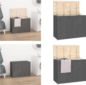 vidaXL Wäschetruhe Grau 88,5x44x66 cm Massivholz Kiefer - Wäschetruhe - Wäschetruhen - Wäschebox - Wäschekorb