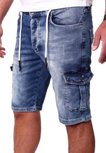 Reslad Cargo Jeans Shorts Herren Kurze Hosen Sommer - Sweathose in Jeansoptik l Stretch Denim Männer Jeansshorts l Hose Slim Fit RS-2099 Blau W31