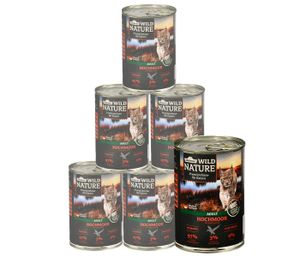Dehner Wild Nature Katzenfutter Hochmoor, Nassfutter getreidefrei, für ausgewachsene Katzen, Ente / Pute, 6 x 400 g Dose (2.4 kg)