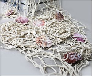 Dekonetz Fischernetz mit Muscheln Maritim Design Dicke Baumwolle Hautfarbe