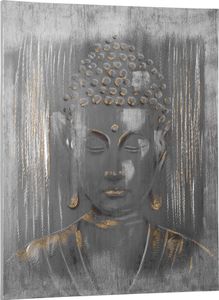 HOMCOM Wandbilder Gemälde Wanddekoration Canvas Wand Art 'Buddha Kopf' modern Wohnzimmer-Kunst Segeltuch Kiefernholz 100 x 80 x 2,8 cm