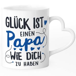 Kaffee-Tasse Geschenk Glück ist einen Papa/eine Mama wie dich zu haben Herz-Henkel Vatertag Muttertag SpecialMe® Papa weiß Herz-Tasse