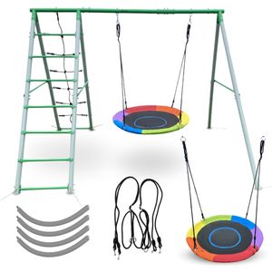 HyperMotion Gartenspielplatz für Kinder XL, Gartenschaukel, Storchennest für Kinder ab 3 Jahren, mit Leiter und Kletternetz, max. Sitzlast: 45 kg