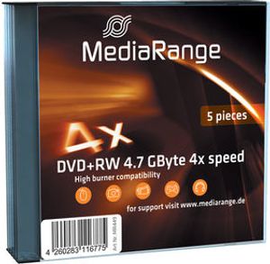 MediaRange MR449 DVD+RW 4.7GB 4-fache Schreibgeschwindigkeit 5 Stück