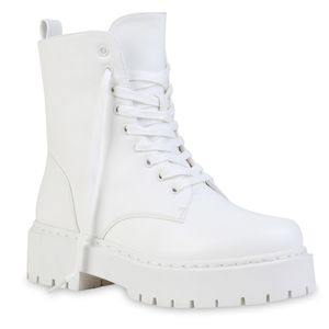 VAN HILL Damen Stiefeletten Plateau Boots Stiefel Profil-Sohle Schuhe 837786, Farbe: Weiß, Größe: 37