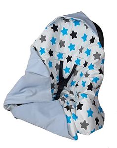 Einschlagdecke Kuscheldecke Babyschale für Kindersitz oder Kinderwagen doppelseitig  90x90 cm (Blau Sterne)