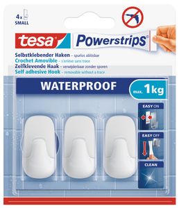 tesa Powerstrips Haken WATERPROOF Small Plastik weiß 3 Haken + 4 Strips