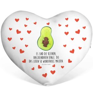 Mr. & Mrs. Panda Herzkissen Avocado Kern - Weiß - Geschenk, Vegan, Spruch Leben, Avocadokern, Veggie, Gesund, glücklich, Pflanze, Frucht, Dekokissen, Herzform