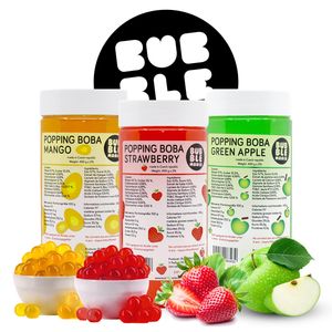BubbleMania Popping boba Popping Boba Fruchtperlen für Bubble Tea Mix | Mango, Erdbeere, Grüner Apfel – Bubble Tea Perlen Packung mit 3 fruchtigen Sorten Tapioka Perlen von BubbleMania (3 x 450 G)