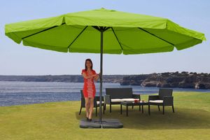 Sonnenschirm Meran Pro, Gastronomie Marktschirm mit Volant Ø 5m Polyester/Alu 28kg  grün mit Ständer