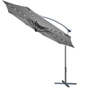 Sonnenschirm mit LED Beleuchtung 350cm Marktschirm Gartenschirm Wasserdichtes Sonnenschutz Grau 12267