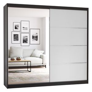 Šatní skříň s posuvnými dveřmi Šatní skříň s posuvnými dveřmi 203 cm + zrcadlo černá/bílá Multi 42