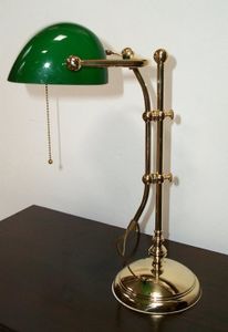 Bankerlampe, Schreibtischlampe, Hochwertige Tisch-Lampe, Messing, Grüner Schirm