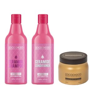 Ceramid-Shampoo + Konditioner 500ml für trockenes und gespaltenes Haar + Keratin Haarmaske 500ml COCOCHOCO