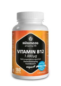 Vitamin B12 1.000 µg Methylcobalamin hochdosiert & vegan, 180 Tabletten für 6 Monate