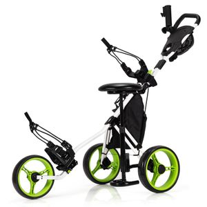 COSTWAY Golftrolley 3 Rad klappbar, Golfwagen mit Golf Scorer Zähler Halter und Becherhalter Grün