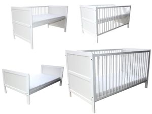 Kinderbett 3in1 Kinderbett / Beistellbett / Juniorbett mit Matratze140x70cm weiß