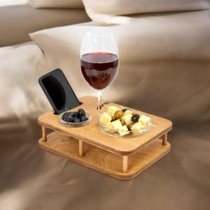 Couchbar für Wein mit 2 Glasschalen - Getränkehalter für Sofa - Sofa Butler - Snackbar für die Couch - Couch Tablett mit Getränkehalter - Snackbox